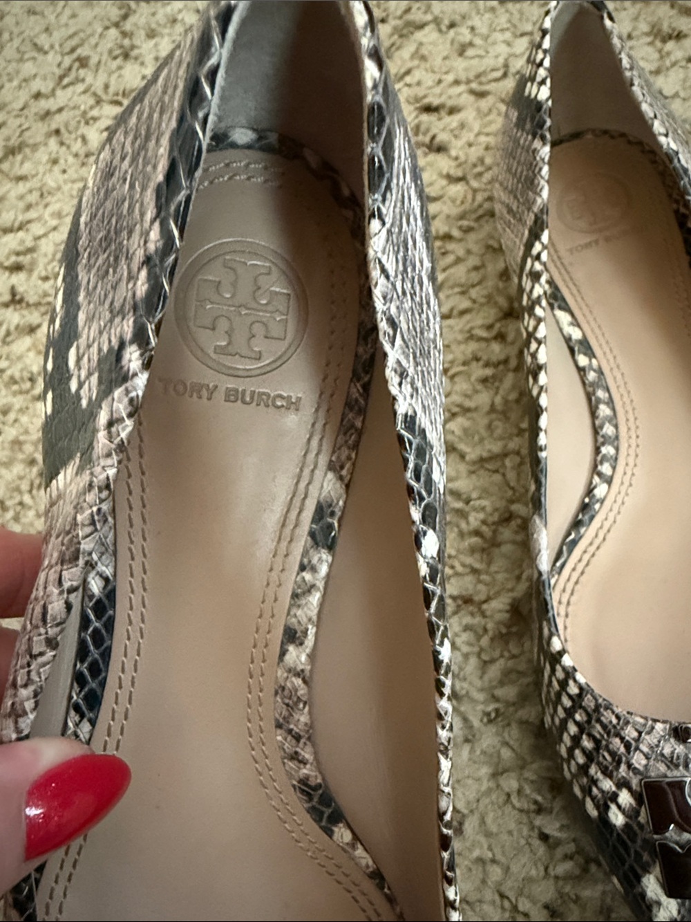 Tory Burch-Inspired Snakeskin Ballet Flats in Neutral Taupe/Gray, 9 - Picture 3 of 7